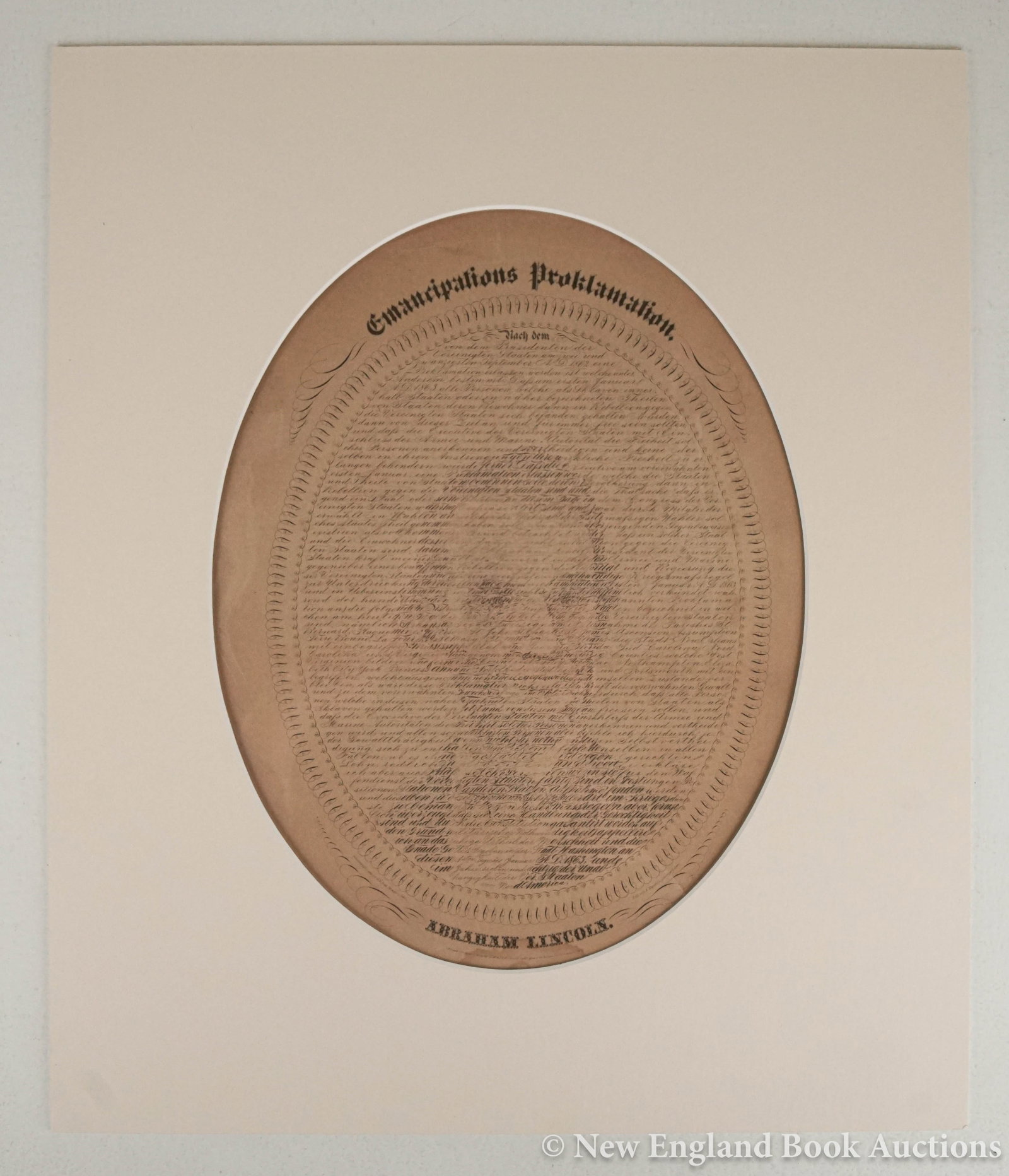Emancipation: 74. Emancipation. Proclamation of Emancipation - Abraham Lincoln. Lithograph by Hageboeck after W.H. Pratt. Engraving, 11 3/4 x 14 3/4; browned, lower margin dampstained, trimmed to text. Cloth