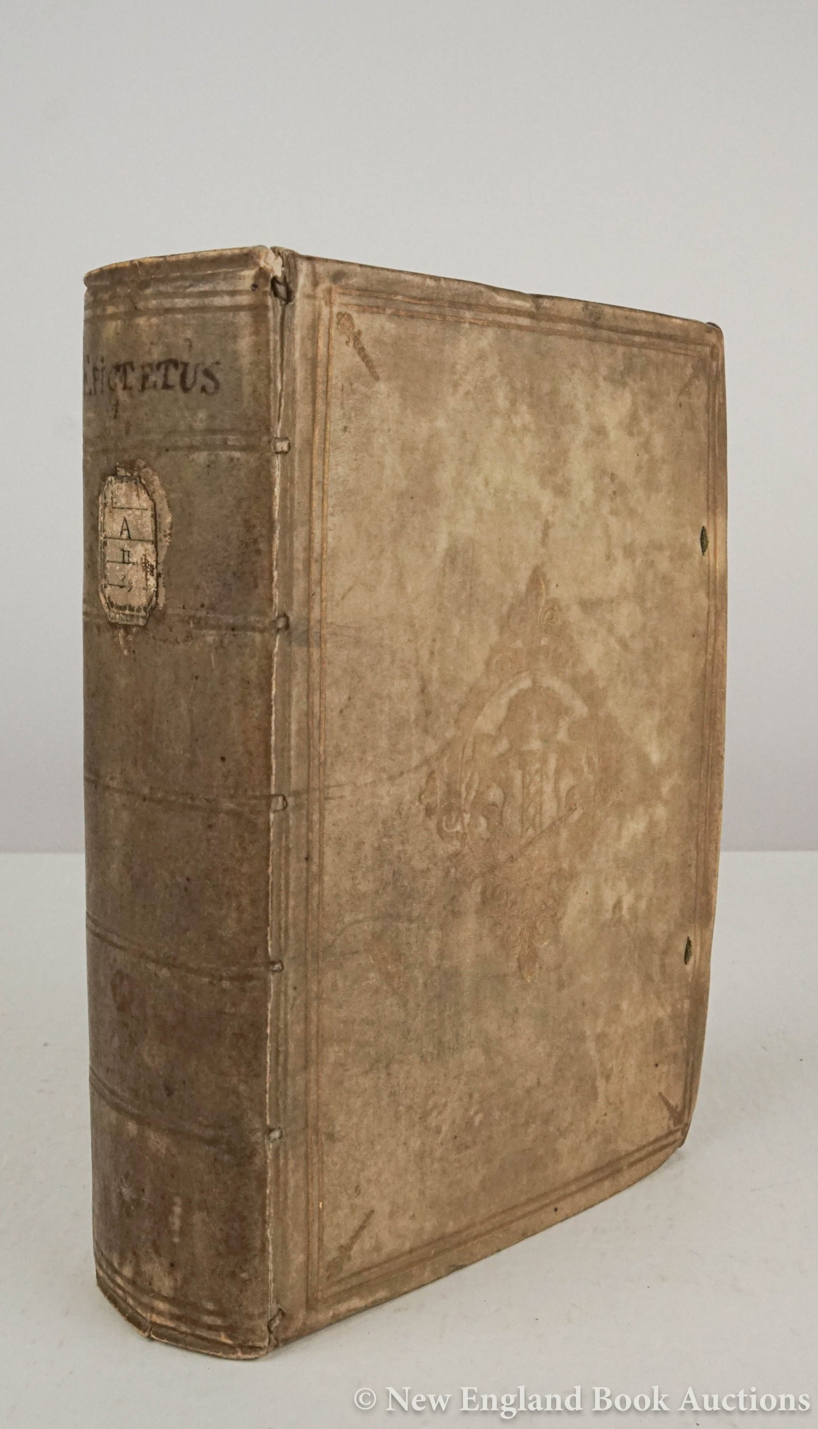 Epictetus: 75. Epictetus. Enchiridion, una cum Cebetis Thebani Tabula. Parallel text in Greek and Latin. 2 parts in 1 volume. [8], 495, [17]; [2], 285, [11], 87, [15] pages. 8vo, contemporary gilt-decorated