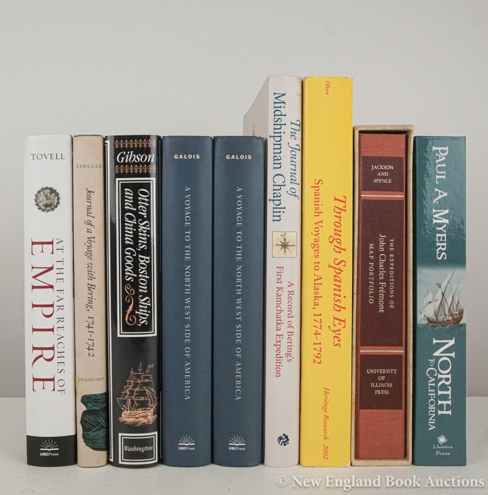 Exploration: 77. Exploration. Group of 9 volumes. Illustrated. 4to or 8vo, most cloth with dust jacket; most light wear. Vp, vd [100/150] Includes: Olson. Through Spanish Eyes. Spanish Voyages to Alaska. 2002.