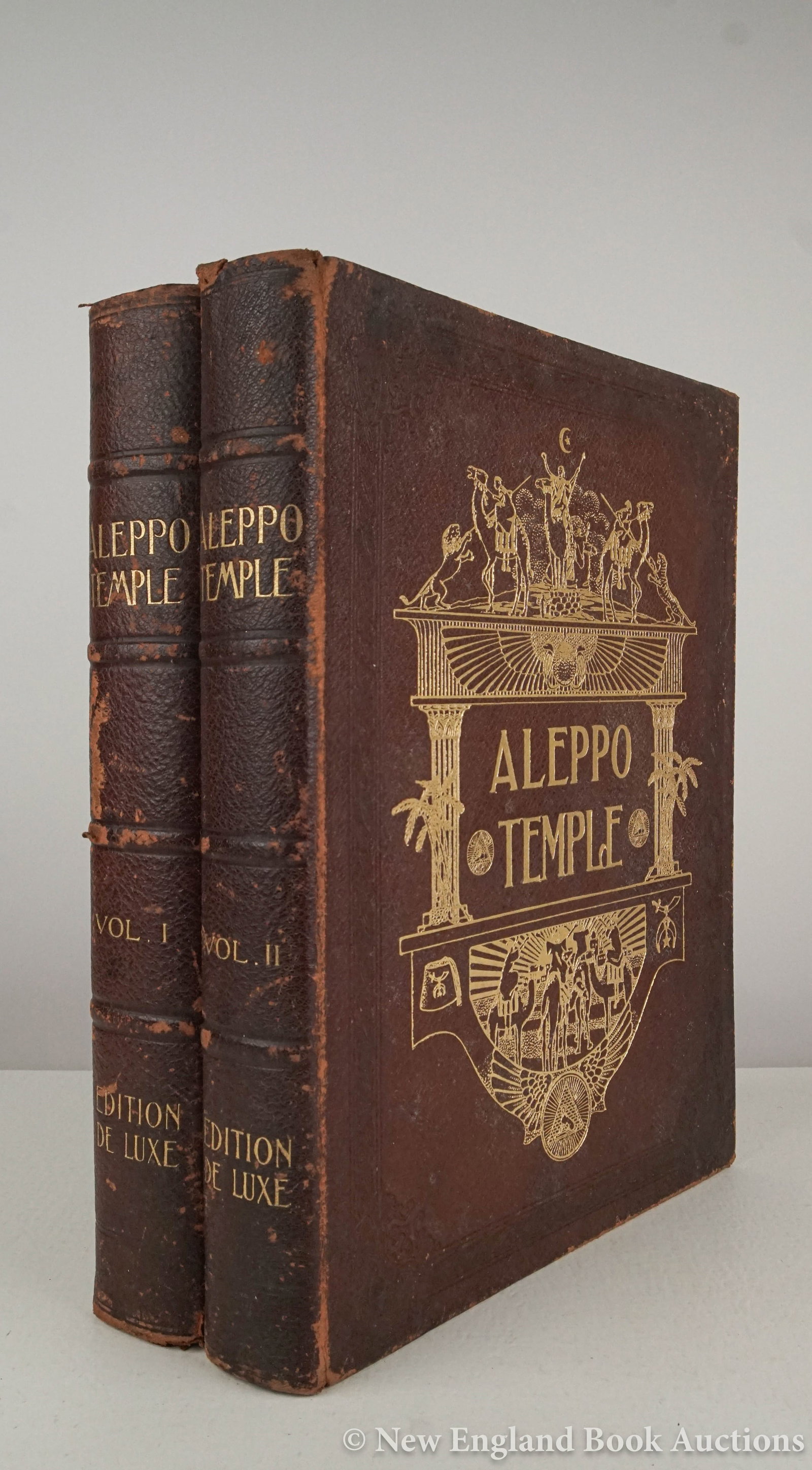 Freemasonry: 84. Freemasonry. History of Aleppo Temple. Ancient Arabic Order Nobles of the Mystic Shrine. Illustrated, including a profusion of portraits. 2 volumes. Folio, gilt-pictorial leather, all edges gilt;