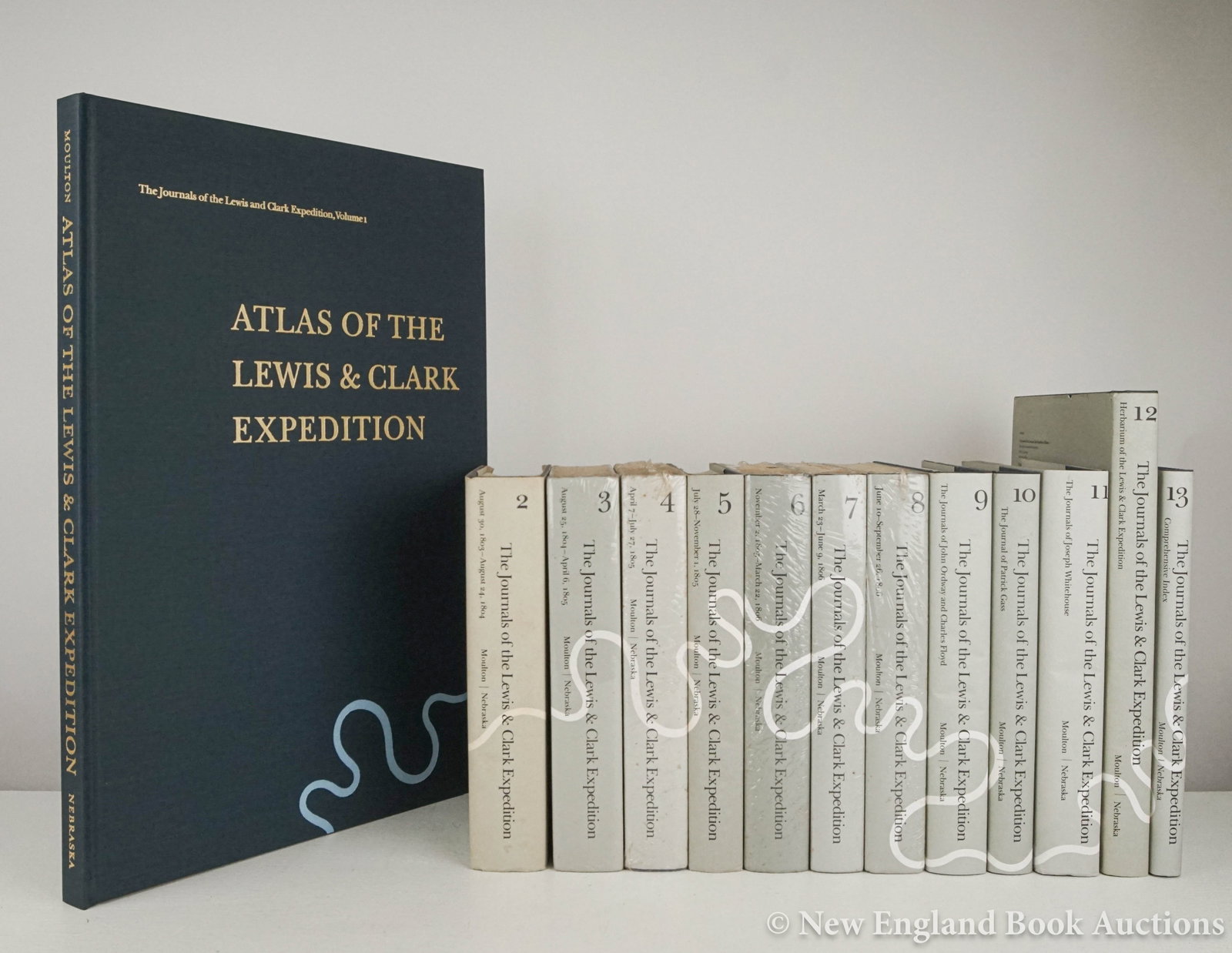 Lewis, Meriwether; & William Clark: 107. Lewis, Meriwether; & William Clark. The Journals of the Lewis and Clark Expedition. Edited by Gary E. Moulton. Illustrated. 13 volumes, including atlas. Folio or 4to, cloth, most with dust