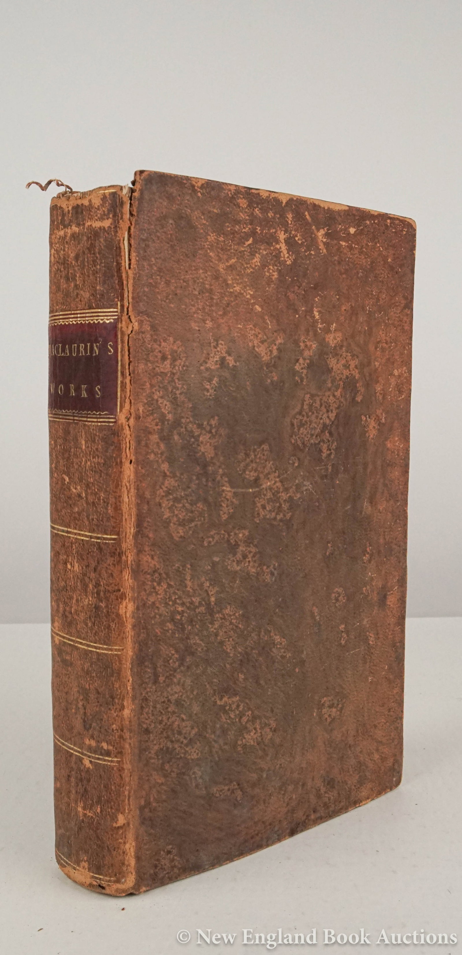 MacLaurin, John: 112. MacLaurin, John. The Works. Engraved portrait frontispiece. 2 volumes in 1. 8vo, contemporary acid-dyed calf, gilt-lettered spine-label; spine-ends frayed, some foxing, embossed library stamp on 