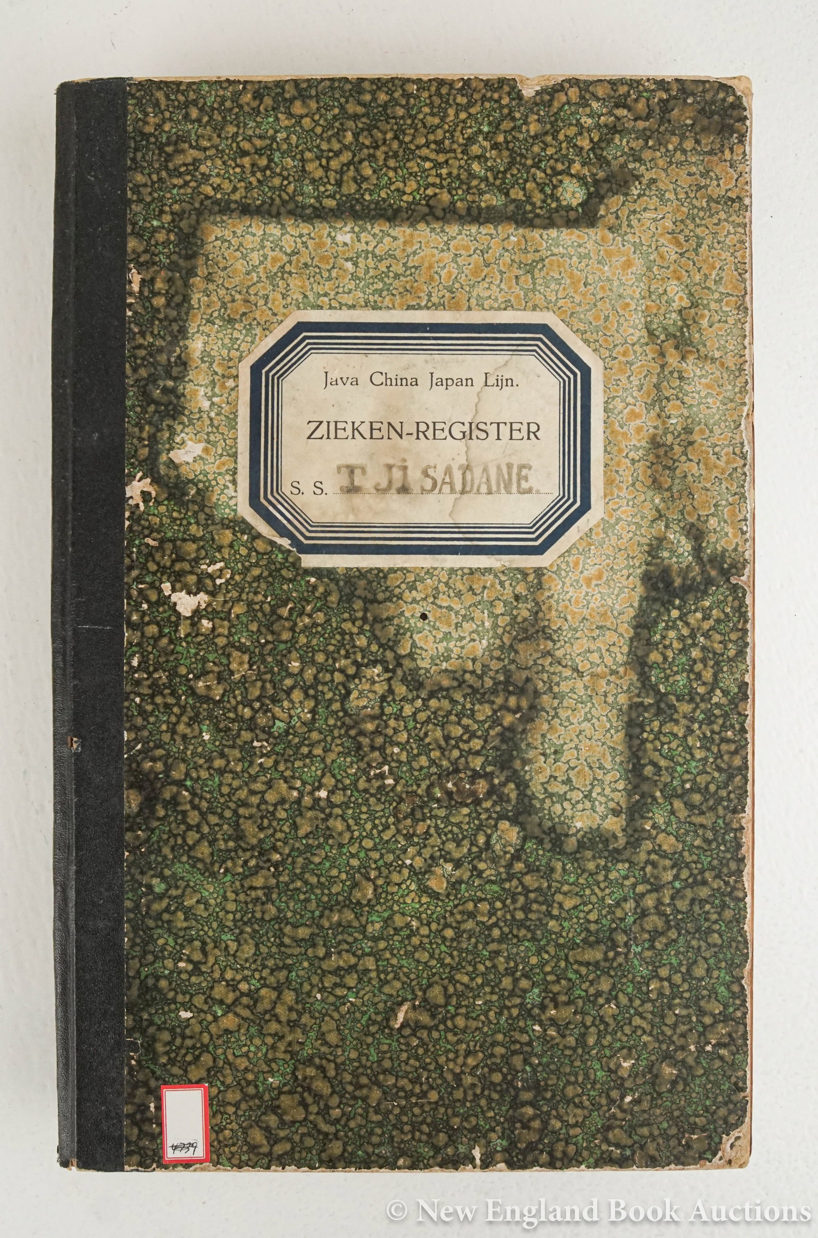 Maritime: 118. Maritime. Zieken-Register [log book]. S. S. Tjisadane of the Java China Japan Lijn. Voyage 65A. Partly printed book finished in ink. Dutch text. 48 leaves. Folio, cloth-backed boards, printed cov