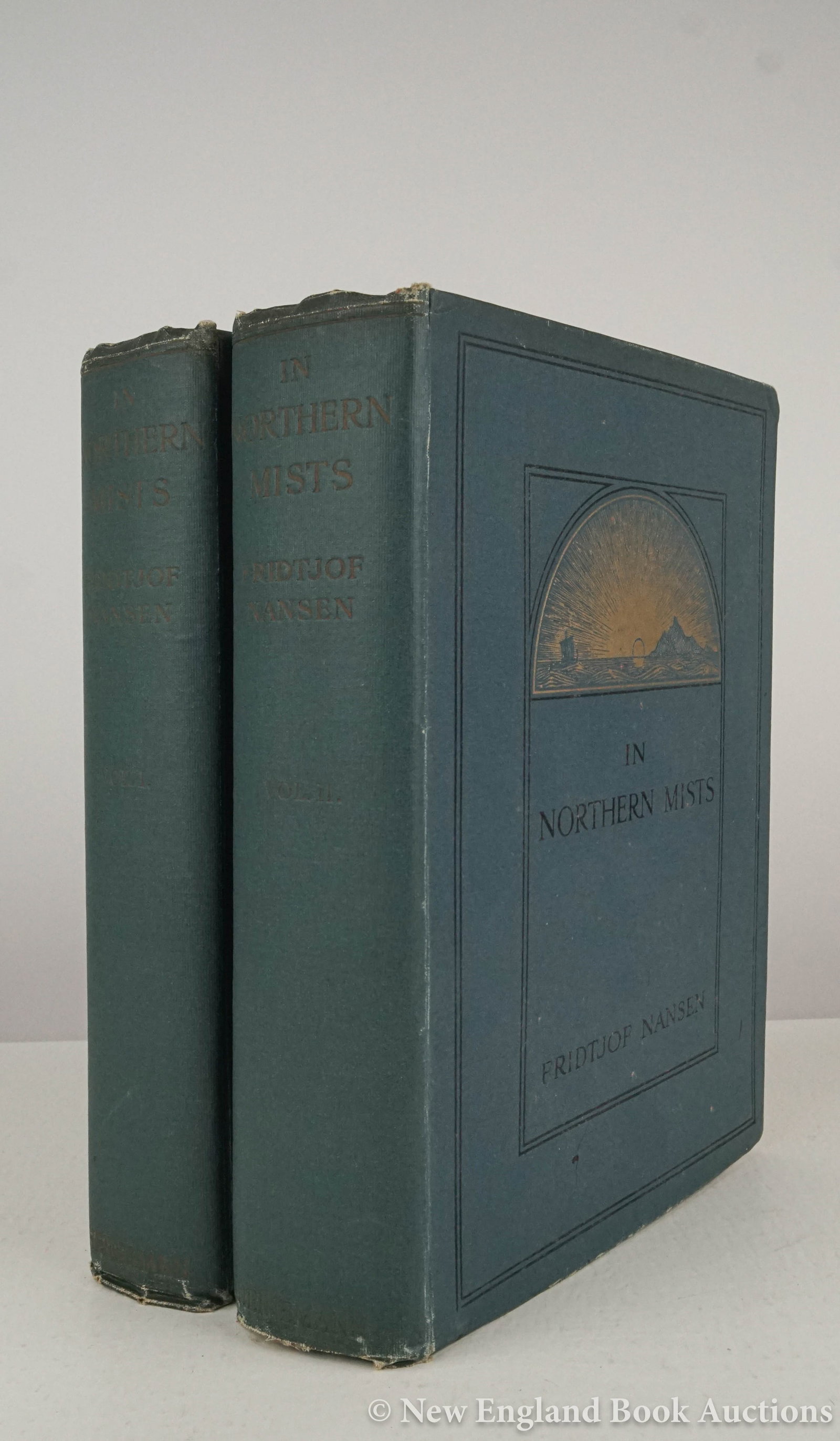 Nansen, Fridtjof: 127. Nansen, Fridtjof. In The Northern Mists, Arctic Exploration in Early Times. Color frontispiece; Illustrated within text. 2 volumes. 4to, gilt-pictorial cloth, uncut; moderate wear, spine-ends