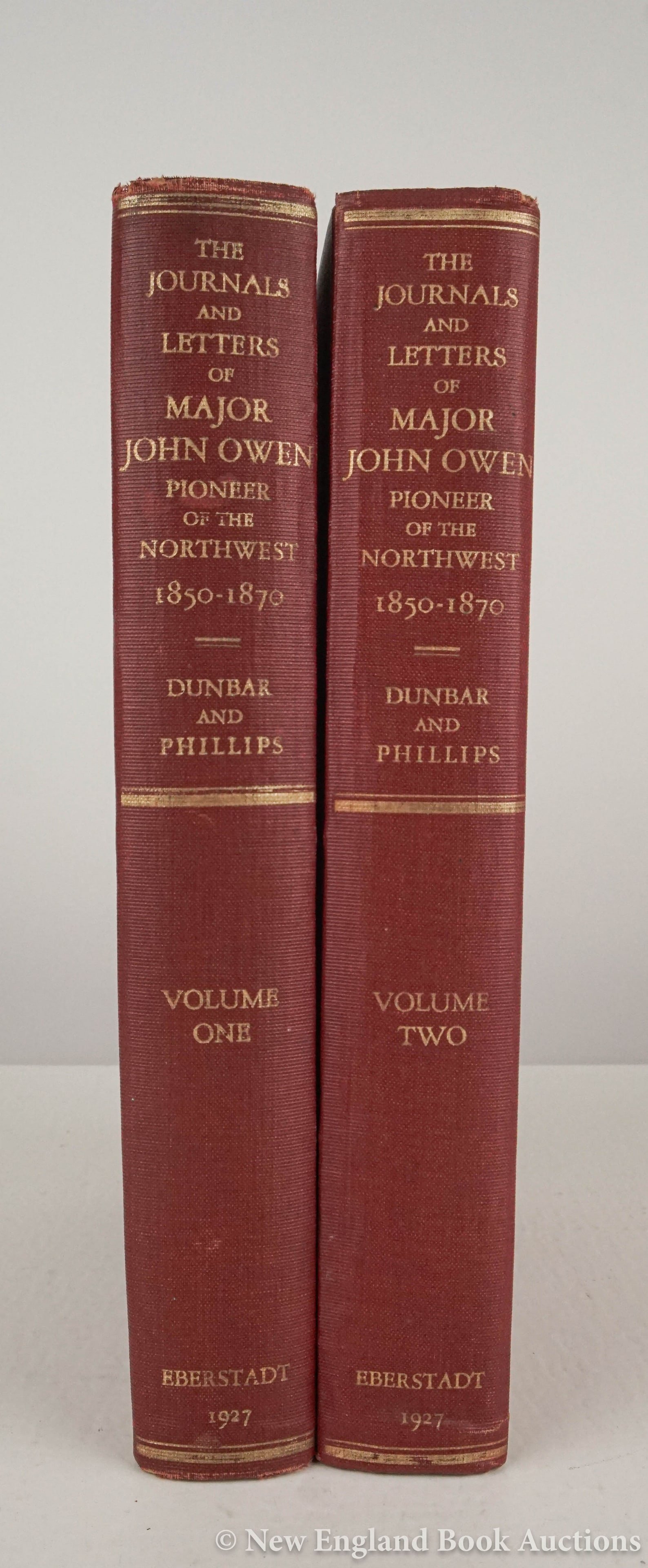 Owen, John: 132. Owen, John. The Journals and Letters of Major John Owen, Pioneer of the Northwest. Maps and plates. 2 volumes. 8vo, cloth, top-edge gilt, uncut; moderate wear, top spine-ends frayed, Francis R. H