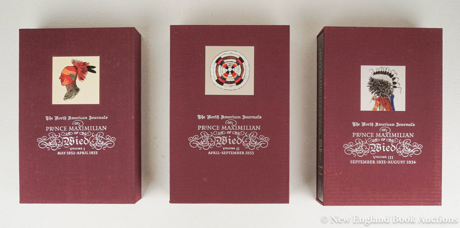 Prince Maximilian of Wied: 143. Prince Maximilian of Wied. The North American Journals of Prince Maximilian of Wied. 3 Volumes. Illustrated. Folio, silver-gilt decorated leatherette each in silver-gilt cloth slipcases with