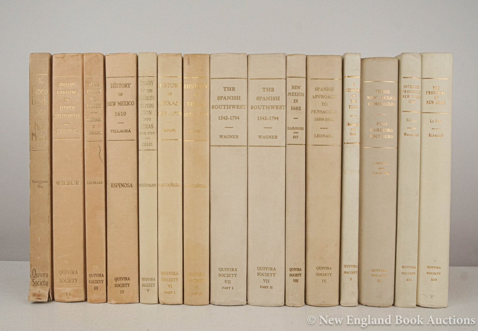 The Quivira Society: 144. The Quivira Society. Volumes I - XII. Illustrated. 4to, parchment-backed boards; a few spine-ends frayed, generally clean and sound otherwise. EACH IS ONE OF A LIMITED EDITION. Albuquerque: The