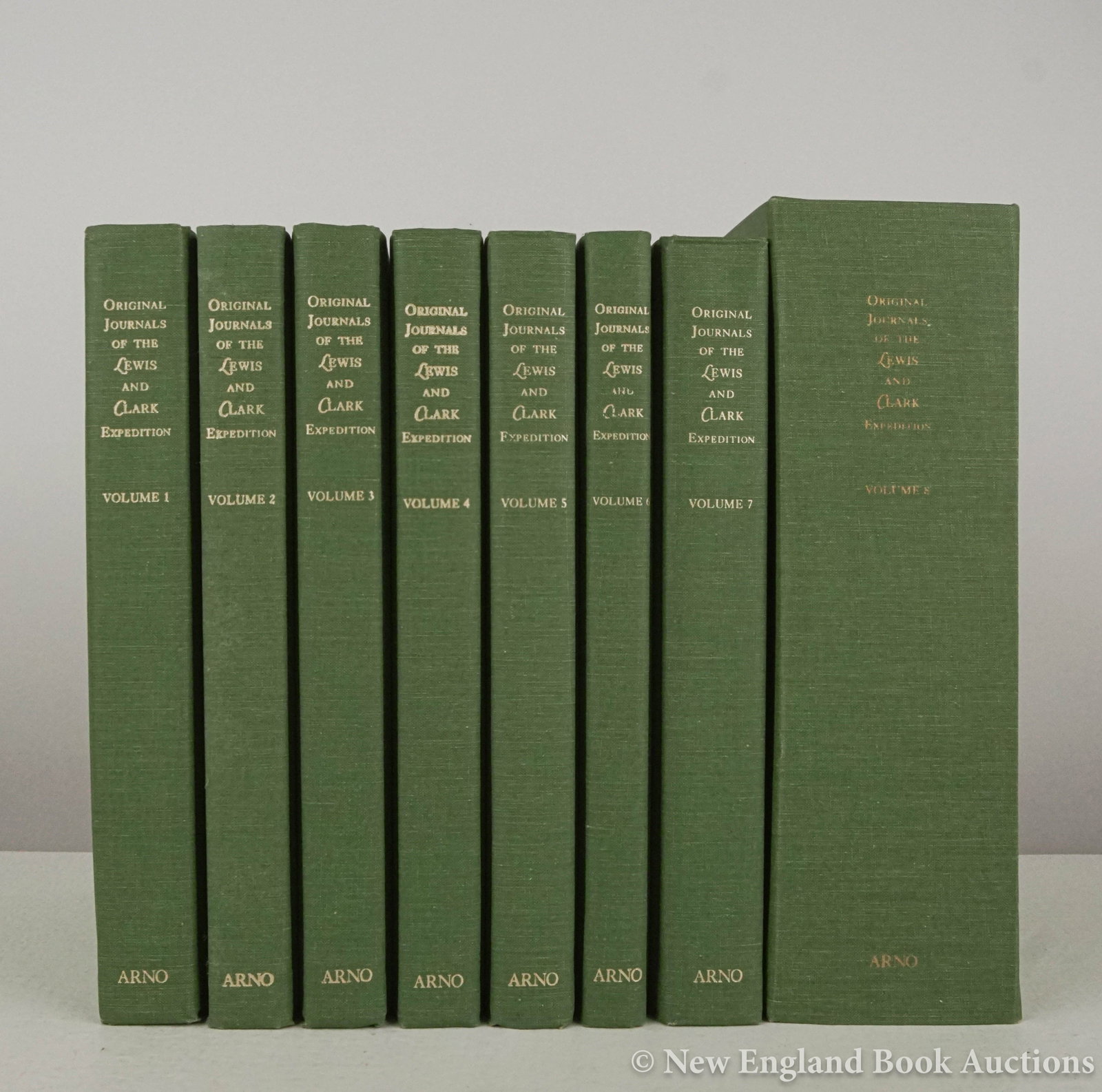 Thwaites, Reuben Gold: 165. Thwaites, Reuben Gold. Editor. Original Journals of the Lewis and Clark Expedition. Illustrated, including folding maps. 8vo, cloth, or cloth clamshell box; light wear. Np: Arno Press, 1969