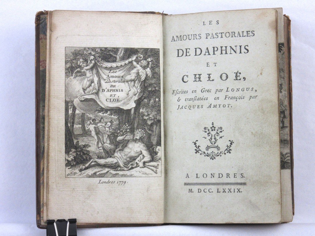LONGUS. Les Amours Pastorales de Daphnis et Chole.: LONGUS. Les Amours Pastorales de Daphnis et Chole. Translated by Jacques Amyot. Frontispiece; 26 engraved plates (12 folding). 12mo, contemporary mottled calf ruled in gilt, gilt decorated spine; mode