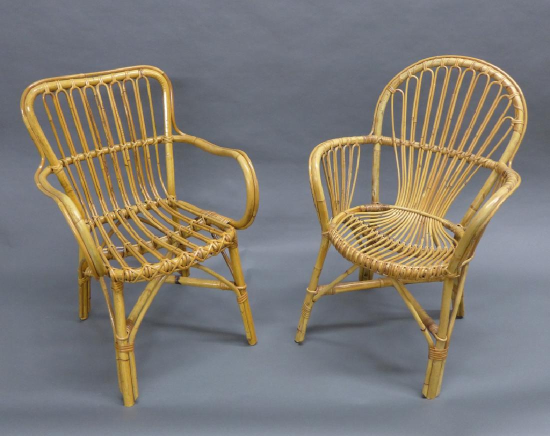 Pair Bent Wood Rattan Bamboo Arm Chairs (1 of 8)