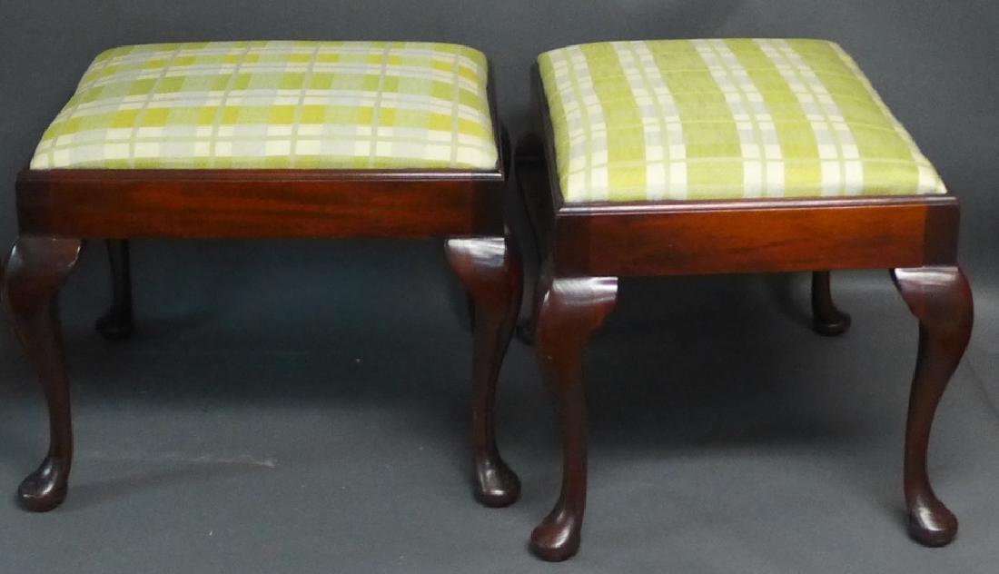 Pair Wood Vanity Stool Ottoman w/ Upholstered Seat (1 of 8)