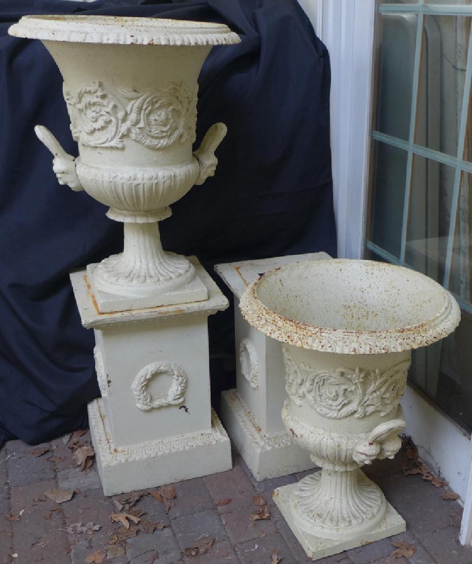 Pair Cast Iron Urns on Pedestals (1 of 8)