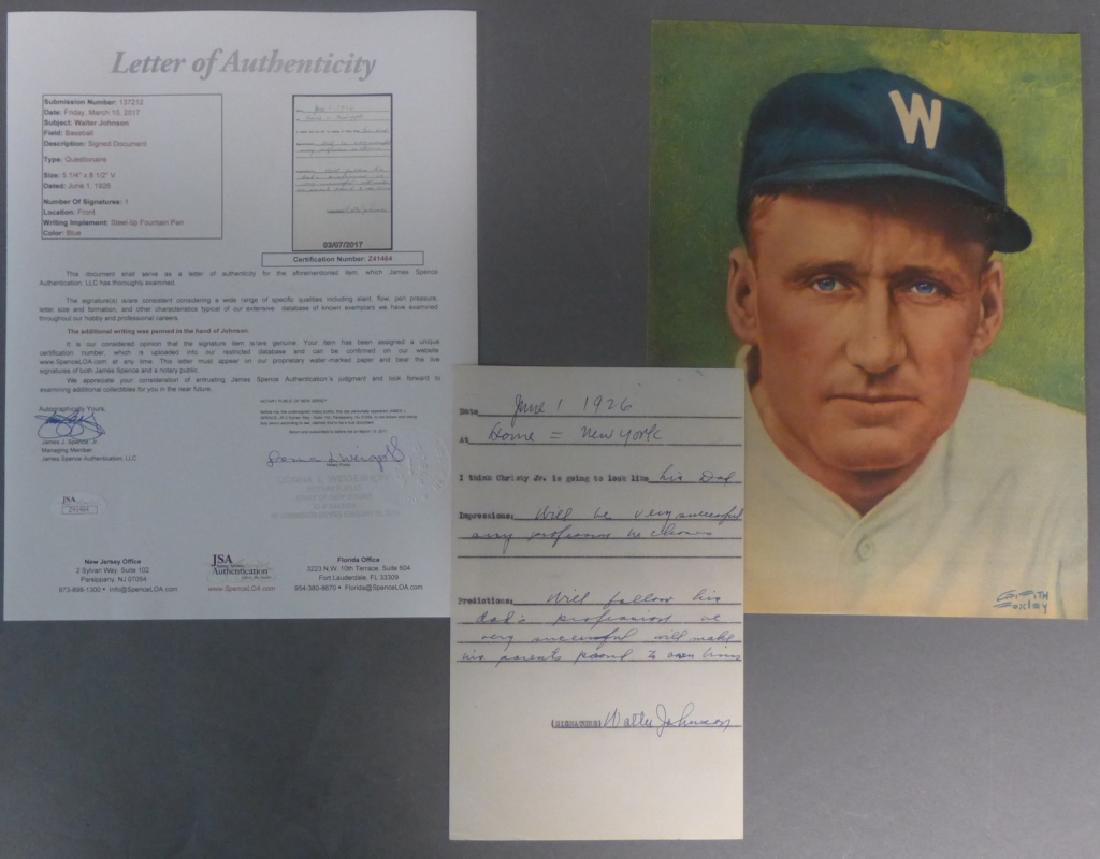 Walter Johnson Signed Document w/ JSA (1 of 9)