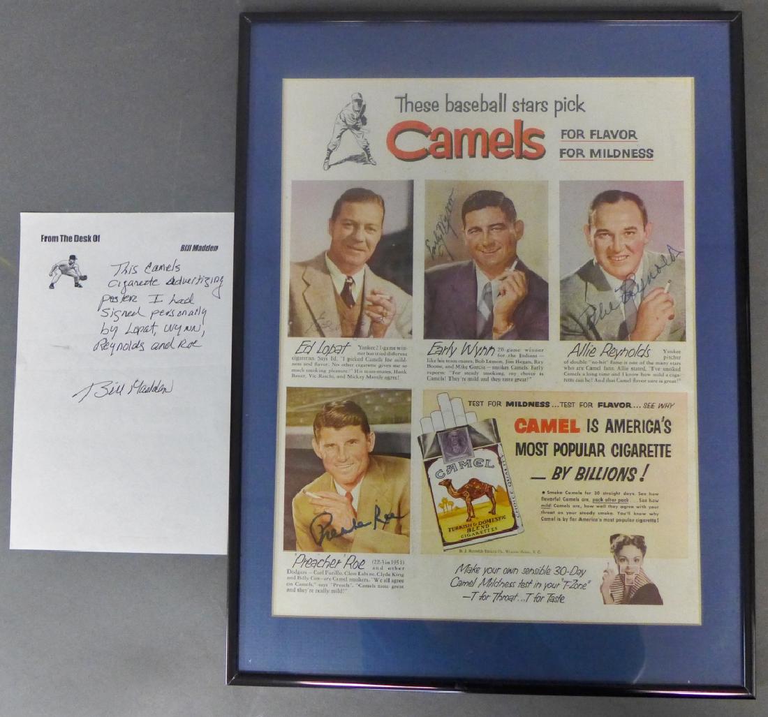 Camel Cigarette Ad w/ 4 Baseball Player Autographs (1 of 8)
