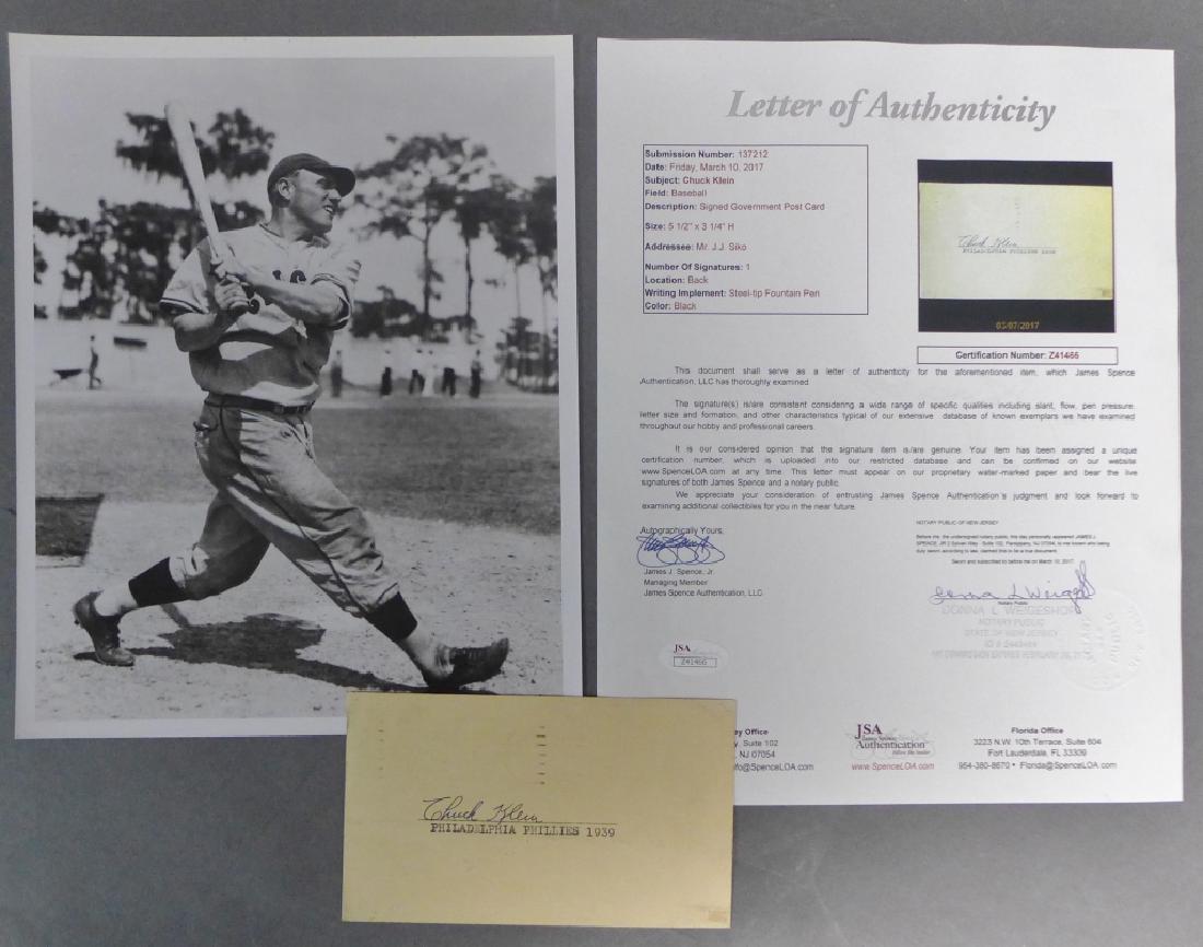 Hall of Famer Chuck Klein Autographed 3x5 Card w/ JSA (1 of 8)