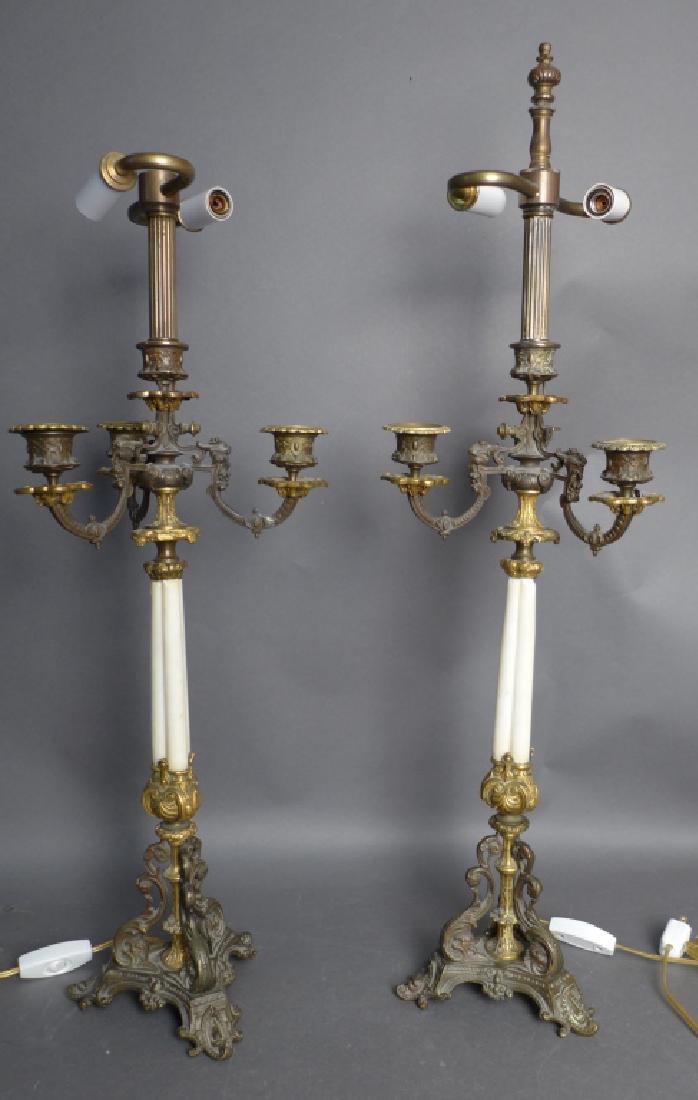 Pair Electrified Bronze & Marble Candelabras (1 of 10)