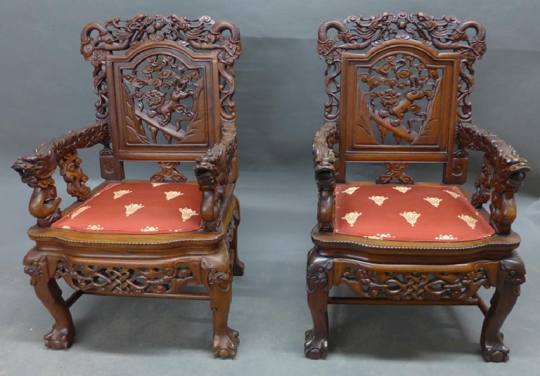 Pair of Chinese Carved Hardwood Chairs (1 of 10)