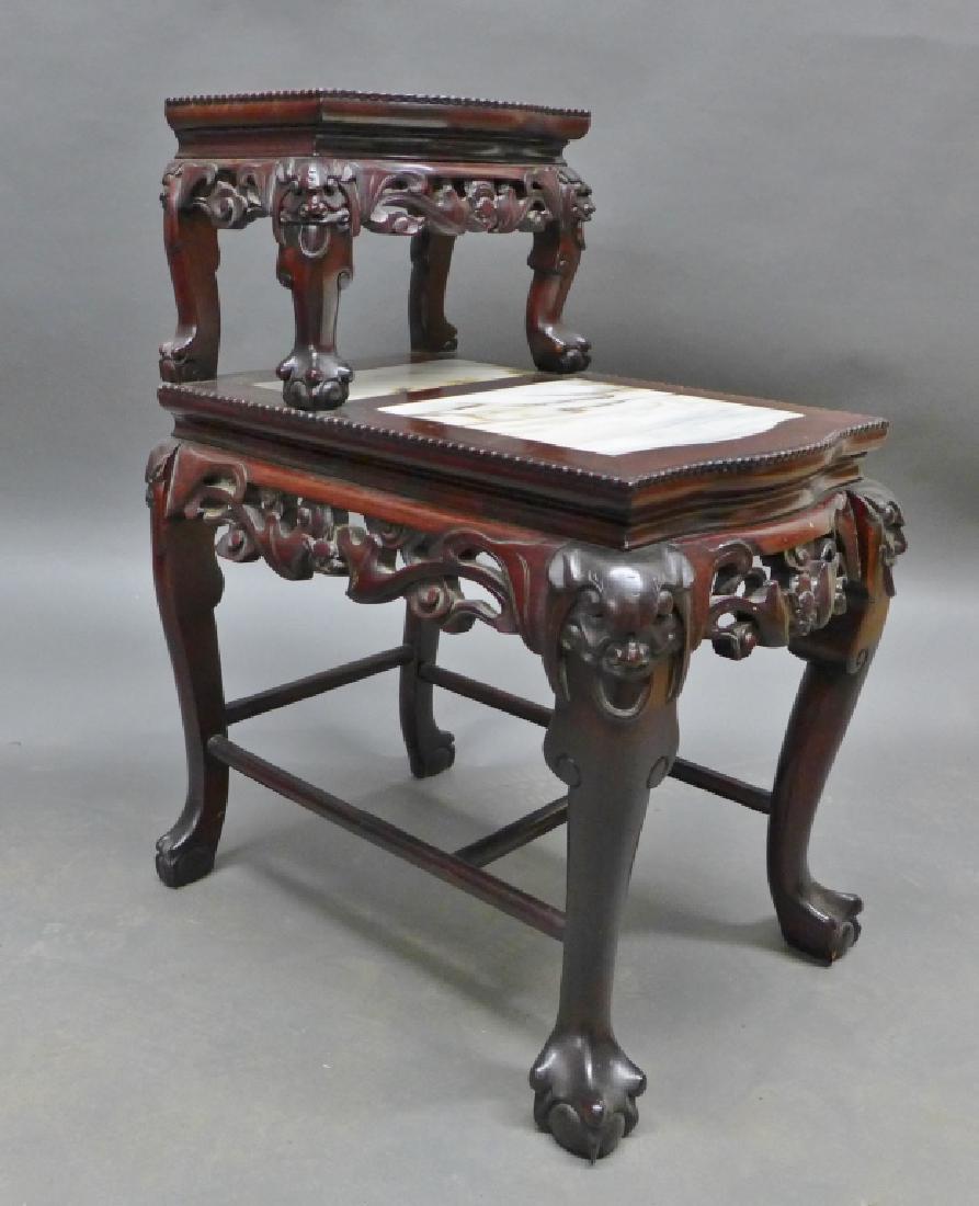 Chinese Carved Hardwood & Marble Step Table (1 of 10)