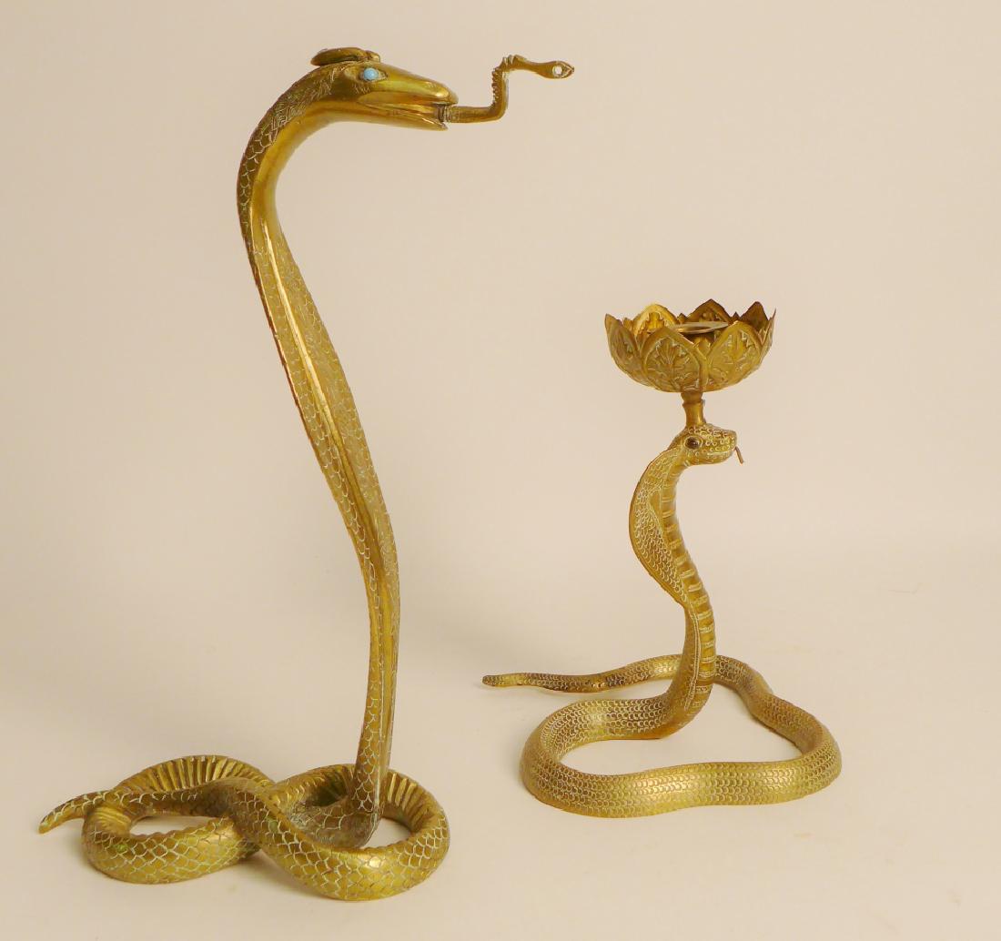 Vintage Brass Cobra Candlestick And Statue