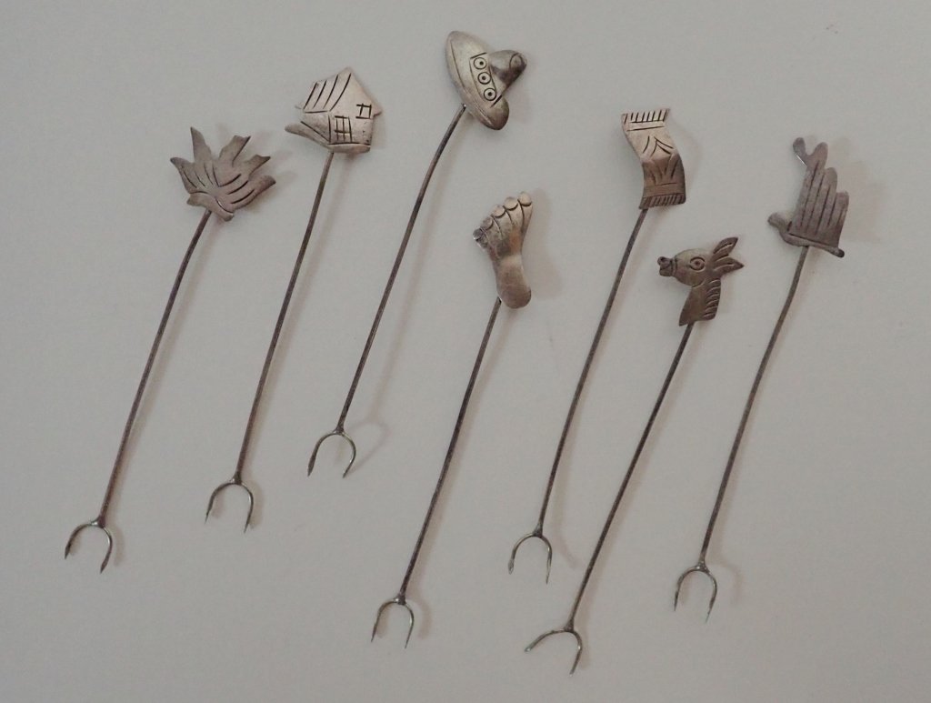 Set of 7 Mexican Sterling Silver Cocktail Forks (1 of 7)