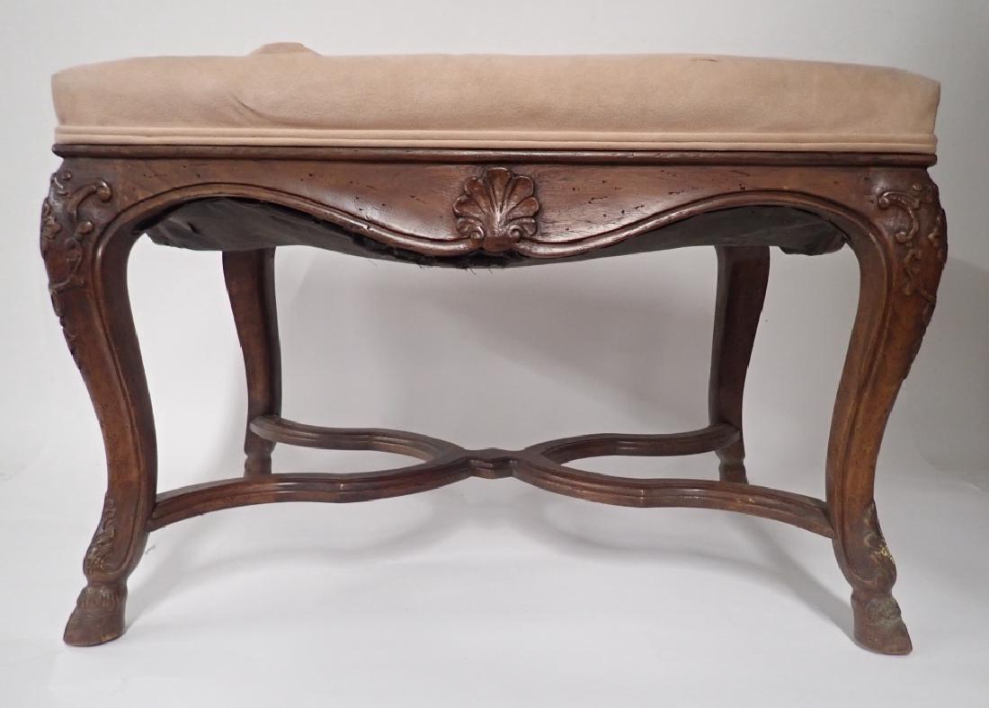 Vintage French Provincial Carved Wood Ottoman (1 of 10)