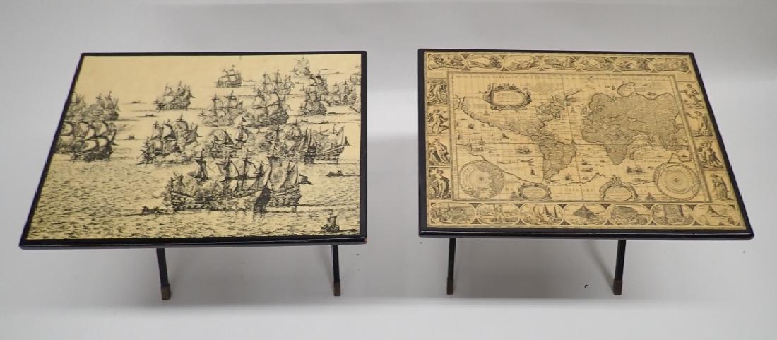 Pair Unique Iron & Decoupage Flip Tray Tables (1 of 10)