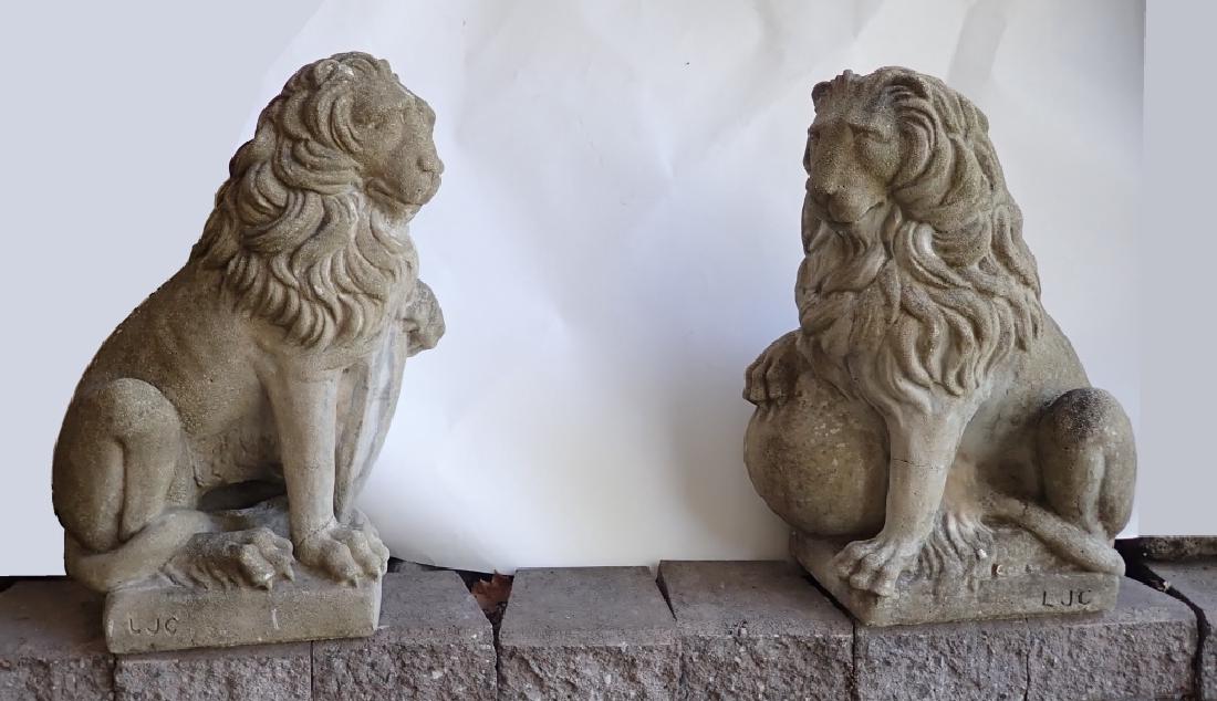 Pair Stone Lion Statues (1 of 8)