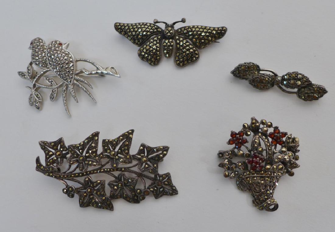 Collection of Sterling & Marcasite Brooches (1 of 10)