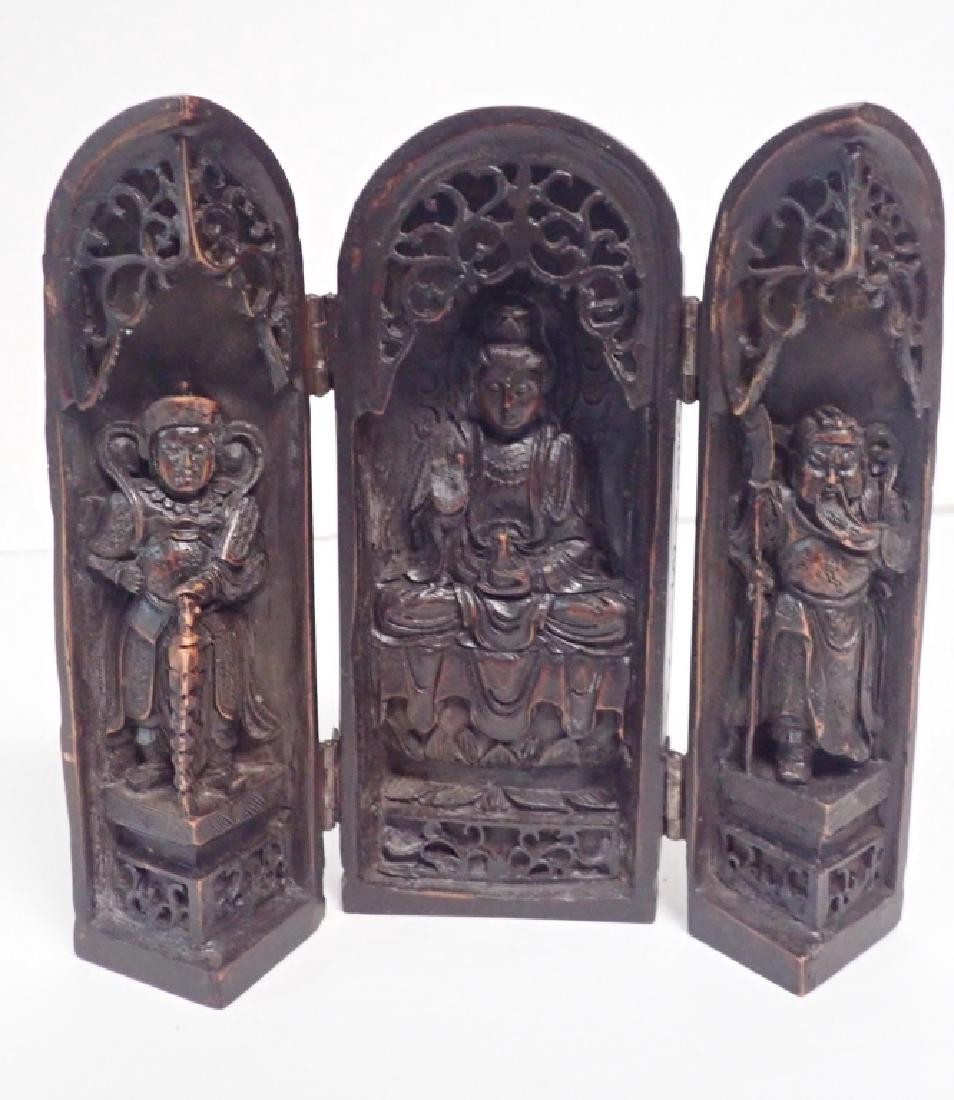 Vintage Wood Carved Asian Shrine Triptych (1 of 10)