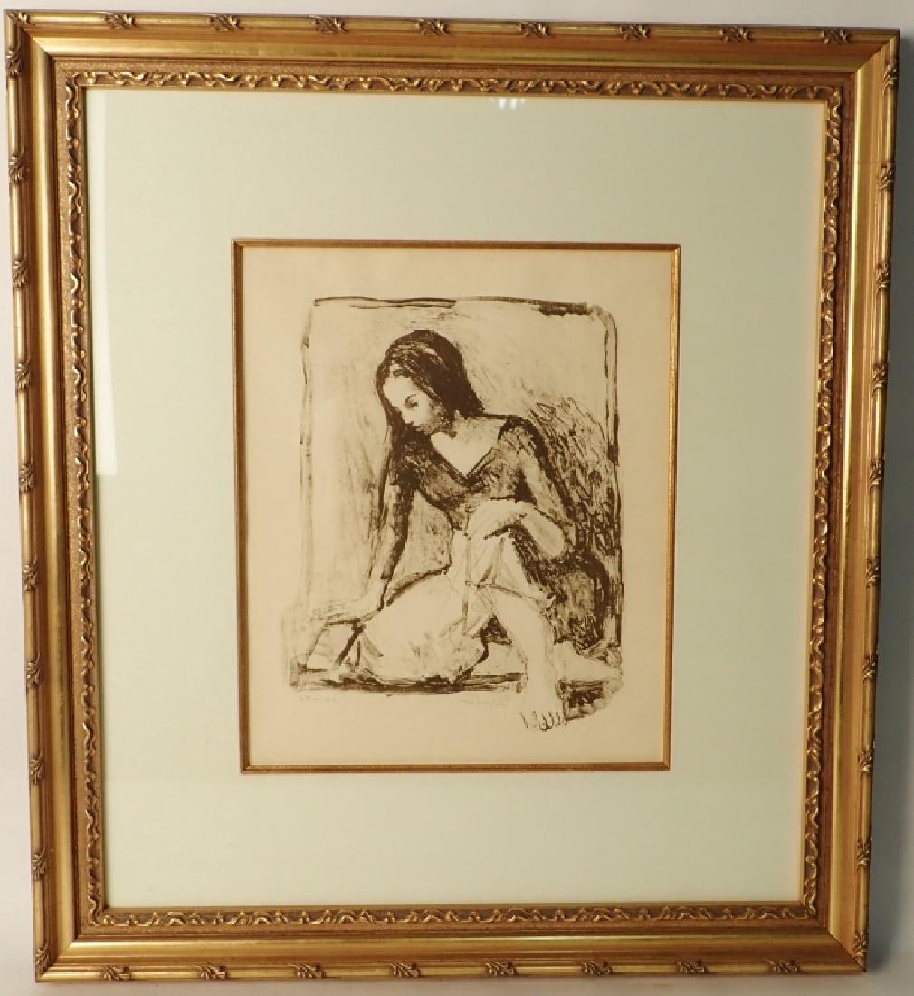Moses Soyer, American (1899-1974): Figural portrait of a seated girl. Signed lower middle M. Soyer. Framed under glass. Height" 30 1/4" Width: 27 1/4" Depth: 1 5/8" (fine art, modern, figural sketch) STERLING ASSOCIATES STRIVES TO PROV