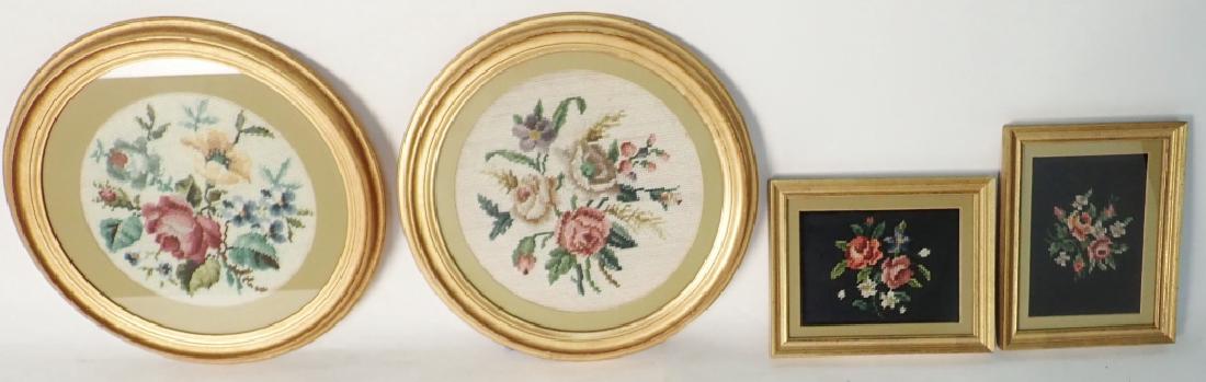 Four Framed Vintage Floral Embroideries (1 of 9)