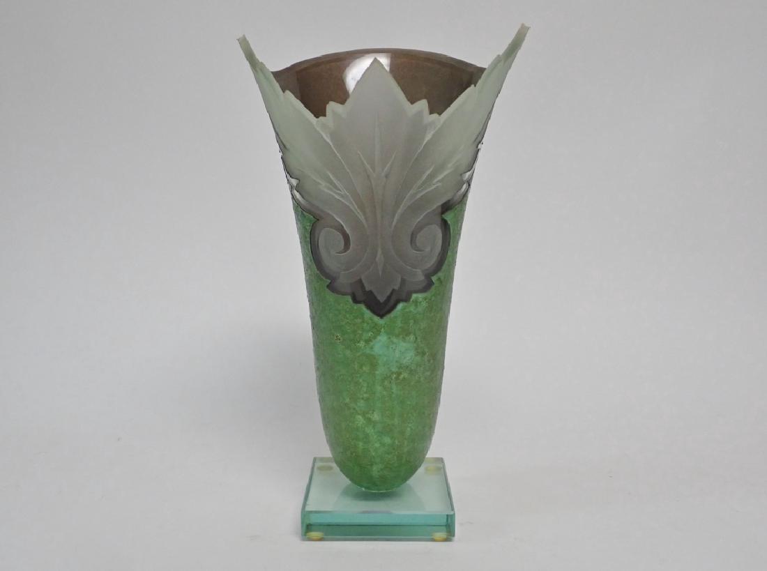 Large Green Art Nouveau Style Glass Vase (1 of 10)