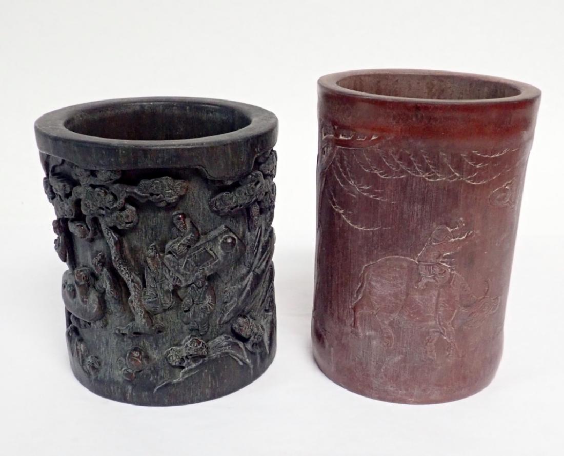 Pair of Chinese Carved Wood Brush Pots (1 of 8)