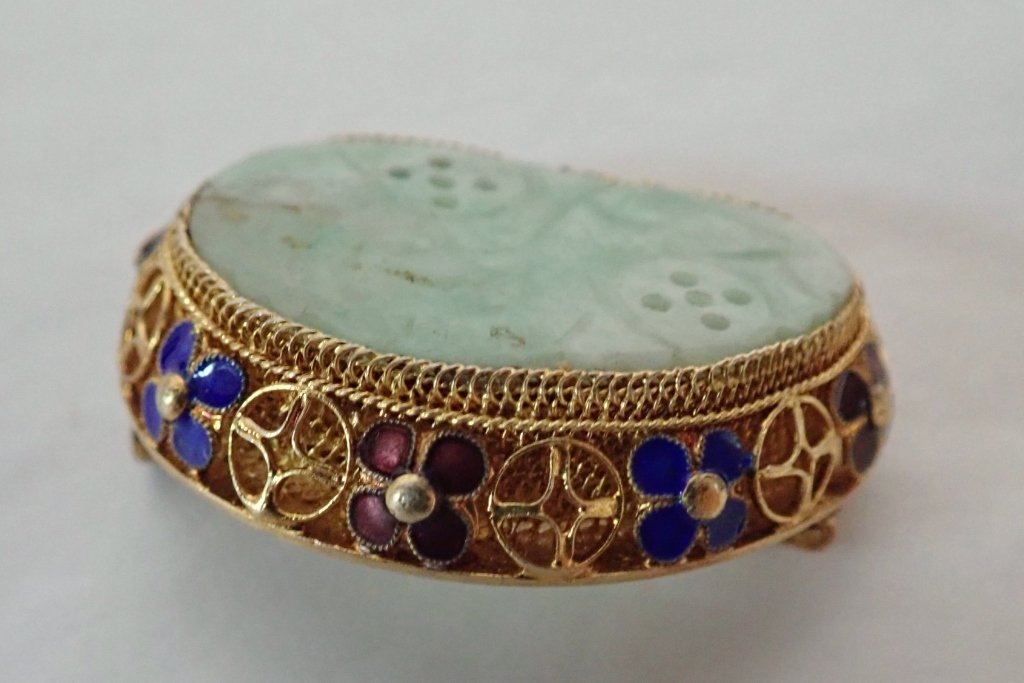 Jade, Enamel and Gilt Silver Brooch (1 of 8)