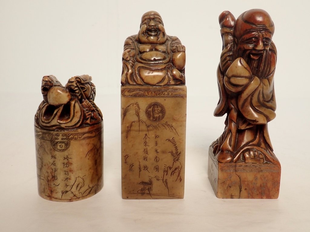 Group of Asian Carved Hardstone Figurine Statues (1 of 10)