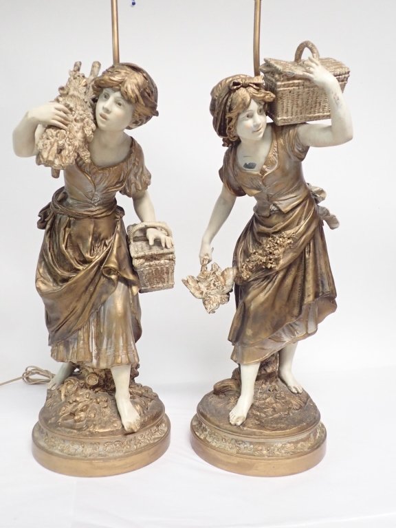 Pair of Figural Cast Metal Moreau Lamps (1 of 14)