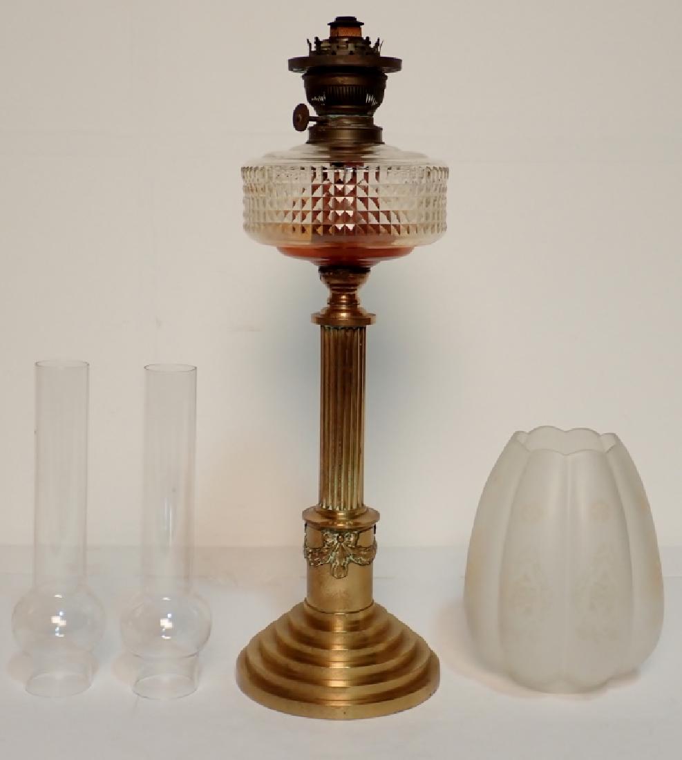 Antique Brass Oil Lamp with Student Shade/Chimney (1 of 10)