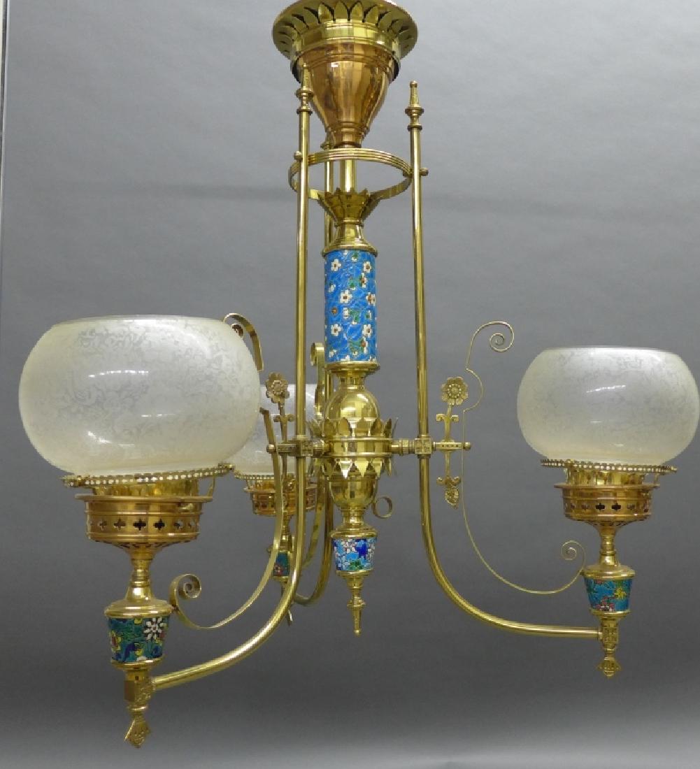 English Victorian Longwy and Brass Gasolier (1 of 10)