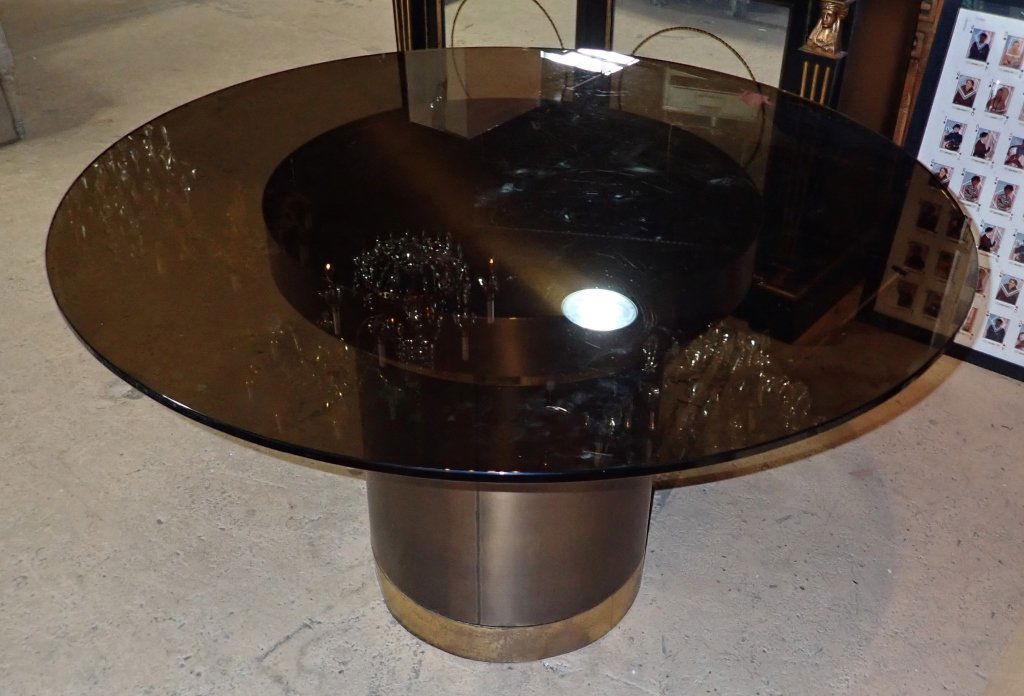 Brass & Copper Round Dining Table with Glass (1 of 6)