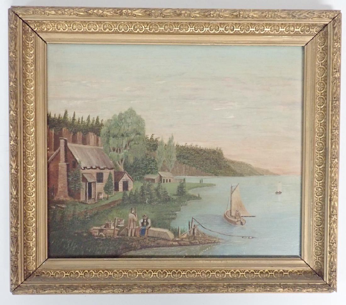 Primitive Marinescape Oil on Board, 19th Century (1 of 10)