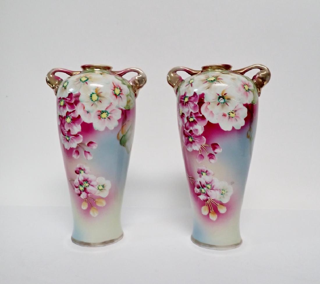 Pair Floral Porcelain Double Handled Urns (1 of 10)