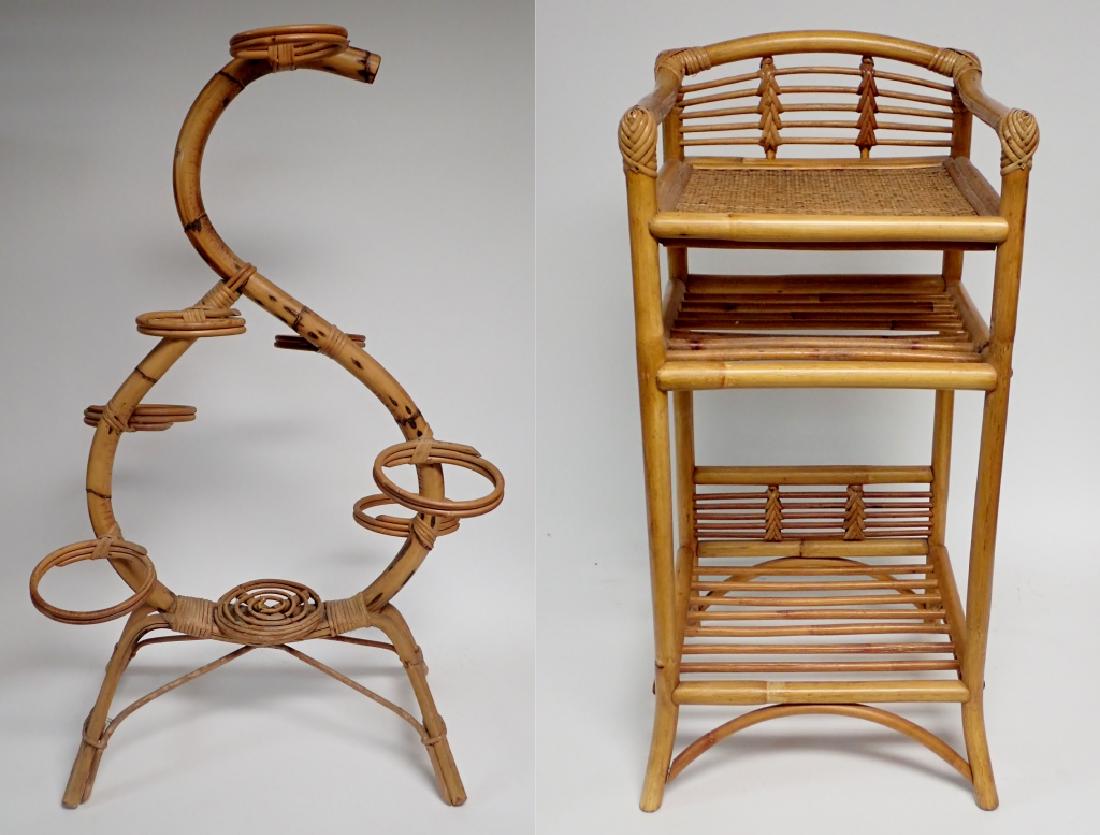 Vintage Bamboo and Rattan Plant Stand & Table