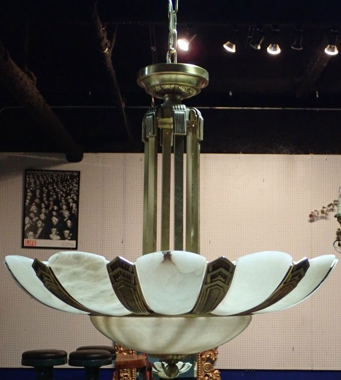 Art Deco Style Bronze and Alabaster Chandelier (1 of 7)
