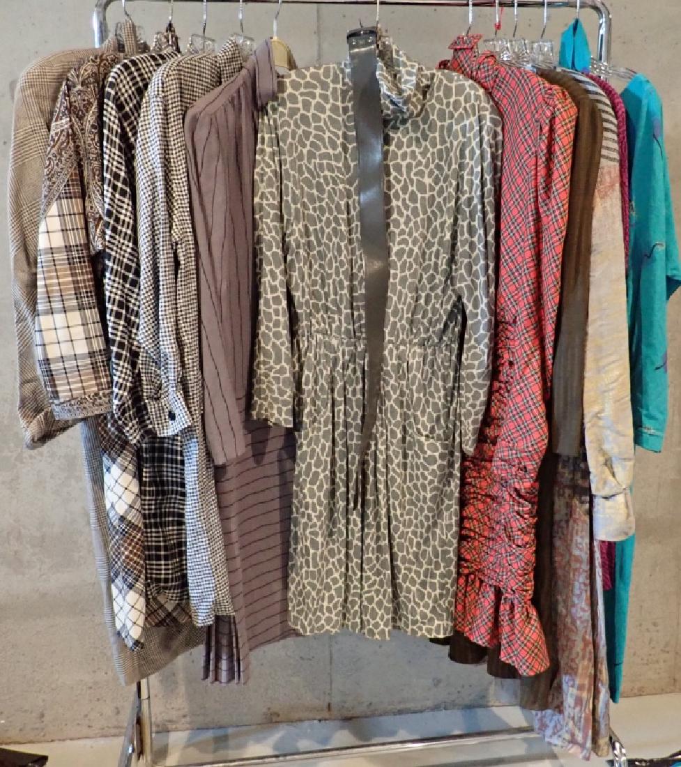 Collection of Womens Vintage Long Sleeved Dresses: From the Estate of Joyce Dankoff. Eleven assorted long sleeved casual dresses. Various styles, patterns, colors and fabric. Makers labels include: Beau David, Soo Yung Lee, Janice McCarty, Jackie Chal