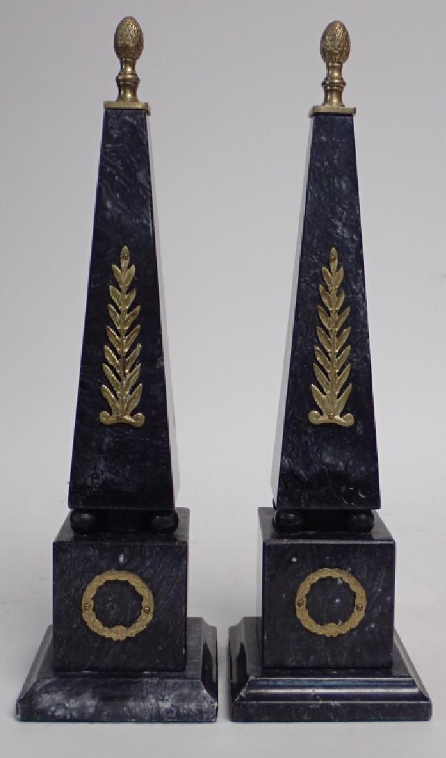 Pair of Black Marble Obelisks with Bronze Finials (1 of 12)