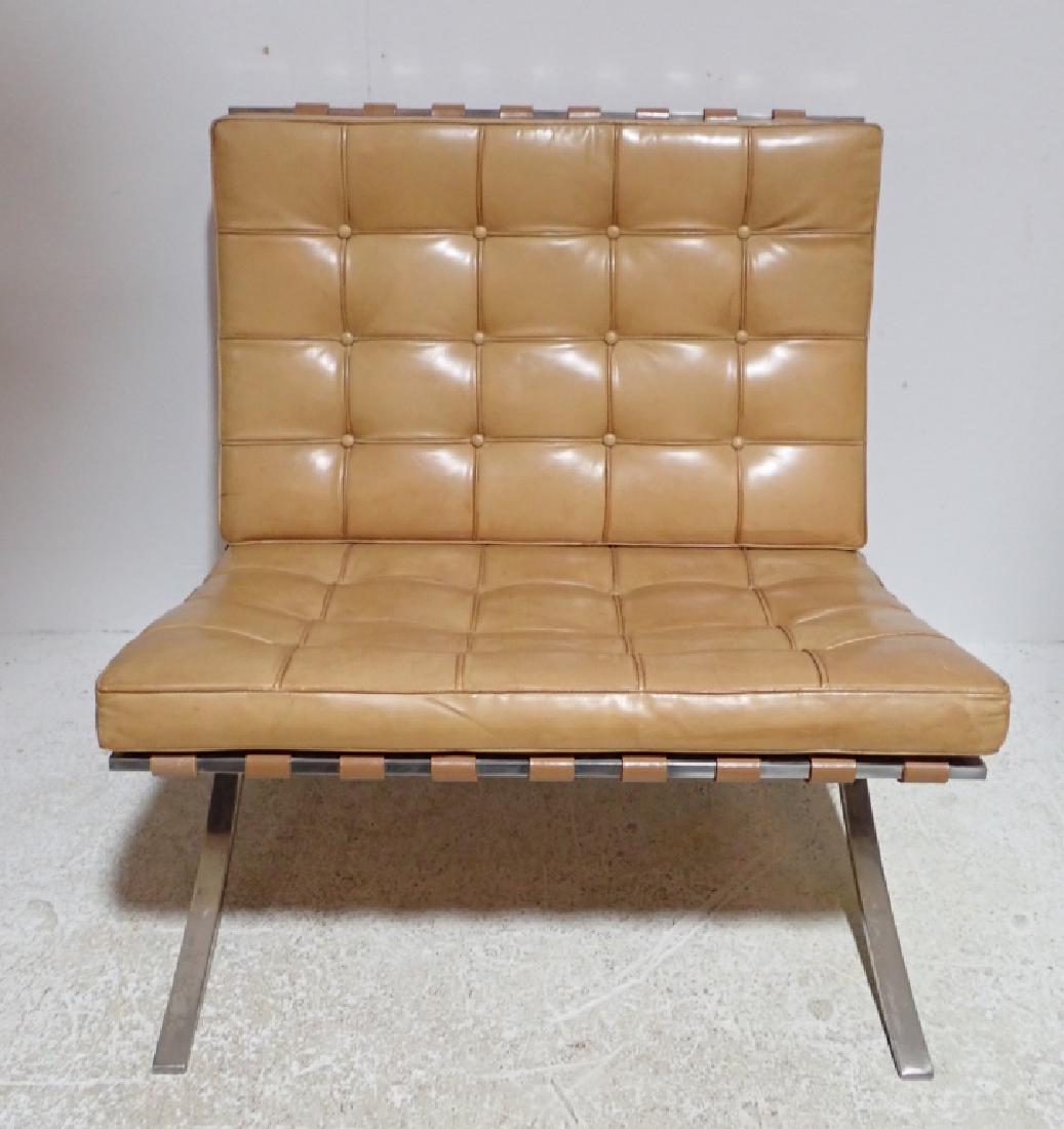 Knoll Associates Leather Barcelona Chair: From the Estate of Joyce Dankoff. Knoll Associates Leather Barcelona Chair. Designed by Ludwig Mies van der Rohe for Knoll Associates. Maker's mark reads: "Knoll Associates, Inc., 575 Madison Ave., NY