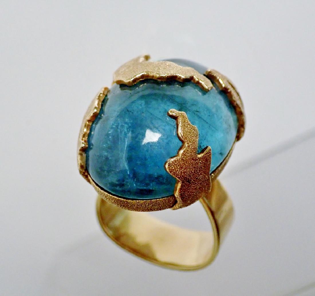 Yellow Gold & Translucent Blue Stone Ring (1 of 9)
