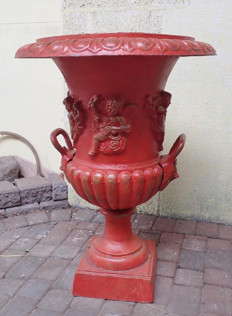 Cast Iron Garden Urn, Painted Red (1 of 7)