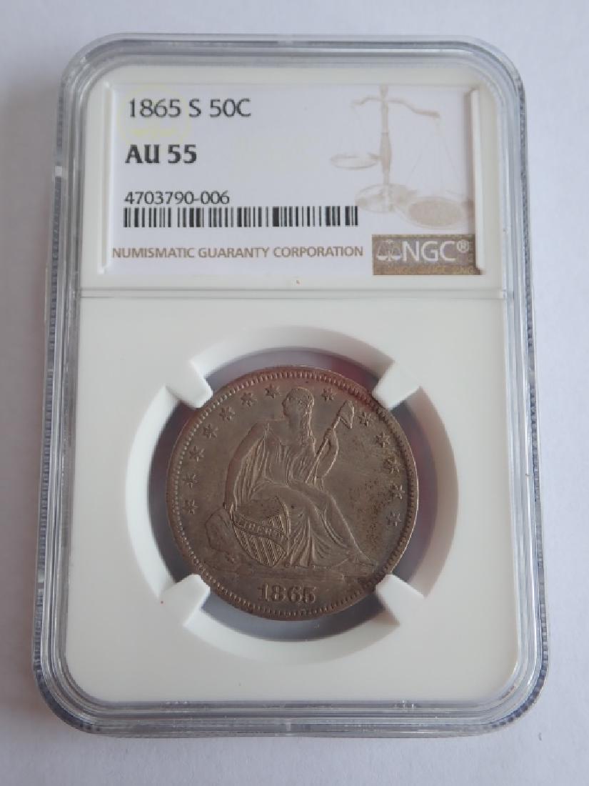 1865 S Seated Liberty 50 Cent Half Dollar Coin (1 of 4)