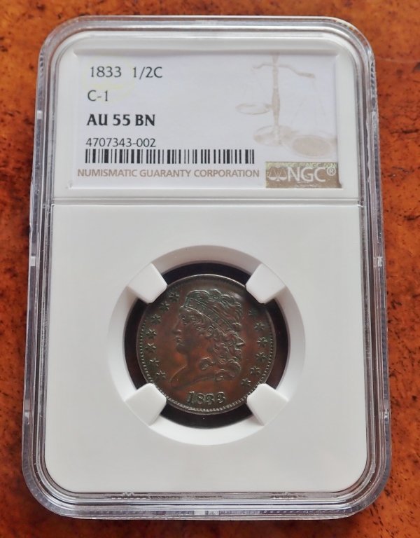 1833 1/2 Half Cent Coin (1 of 9)